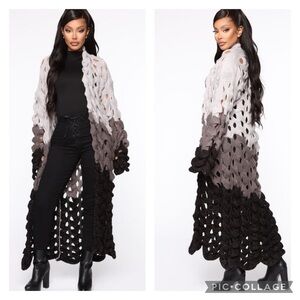 Fashion Nova Want The Whole Thing Duster Cardigan - Grey & Black Shimmer S/M